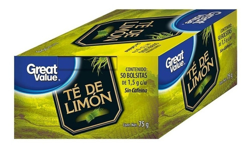 Té Great Value Limón 50 Sobres De 1.5 G C/u Sin Cafeína