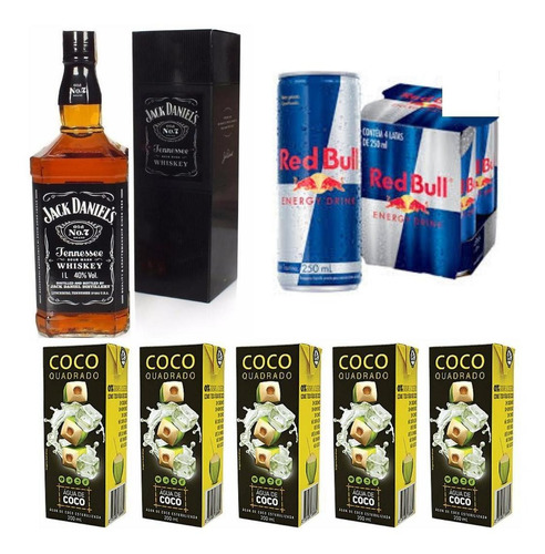 Combo Whisky Jack Daniel's 1l + 4 Red Bulls + Agua De Coco