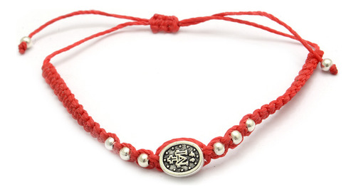 Pulsera Hilo Rojo Medalla Milagrosa De Acero Blanco 