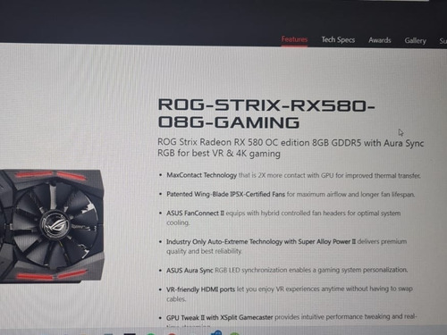 Imagen 4 de 4 de Rx 580 Asus Rog Strix 8gb