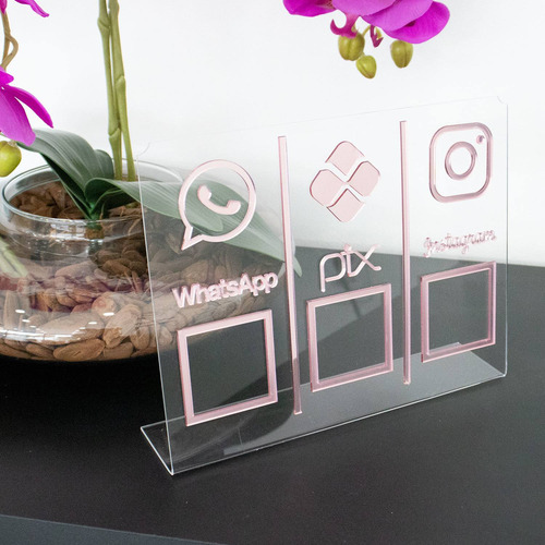 Placa Pix,whats E Insta Qr Code Cristal - Kit 2 Unidades