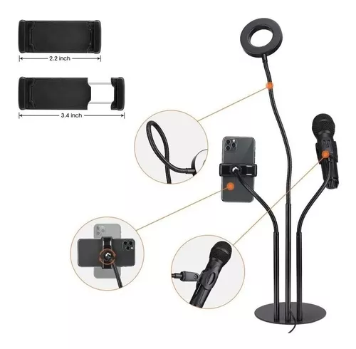 Aro Luz Led Selfie Foto Soporte Celular Microfono 3 En 1