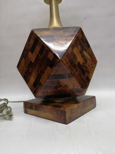 Lampara De Mesa Antigua Italy En Madera Nogal De Cubo (Usado)
