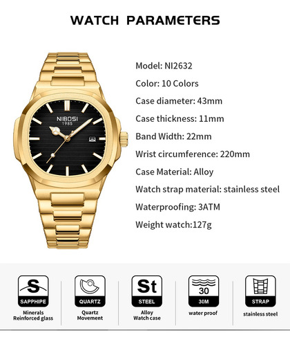 Relojes Luminosos De Acero Inoxidable Cuadrados Clásicos