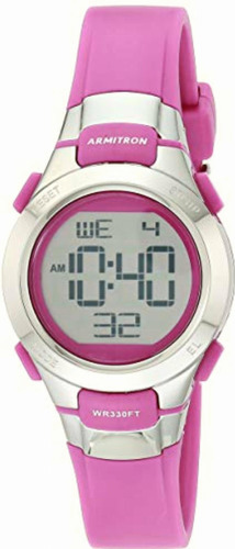 Armitron Sport Digital Reloj Cronógrafo, Rosado/plateado Correa Rosa Bisel Plateado Fondo Gris