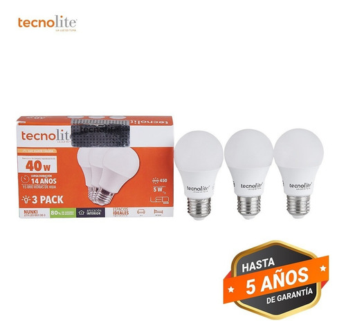 Paquete De 3 Focos Led, 5 W, Luz Suave Cálida, Base E27 Color De La Luz Blanco