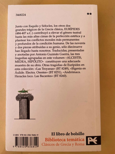 Libro: Alcestis. Medea. Hipólito. De Eurípides