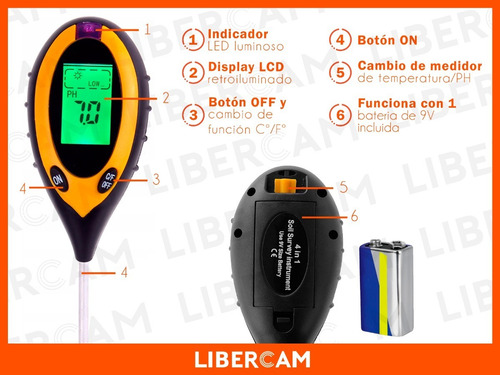 Imagen 5 de 10 de Medidor De Ph Digital Suelo Humedad Temperatura Y Luz 4 En 1