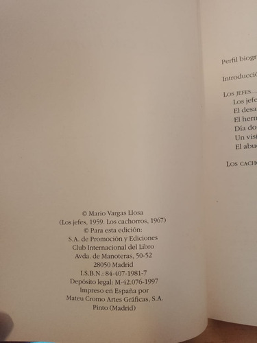 Los Jefes, Los Cachorros, Mario Vargas Llosa, Premio Cervant (Usado)