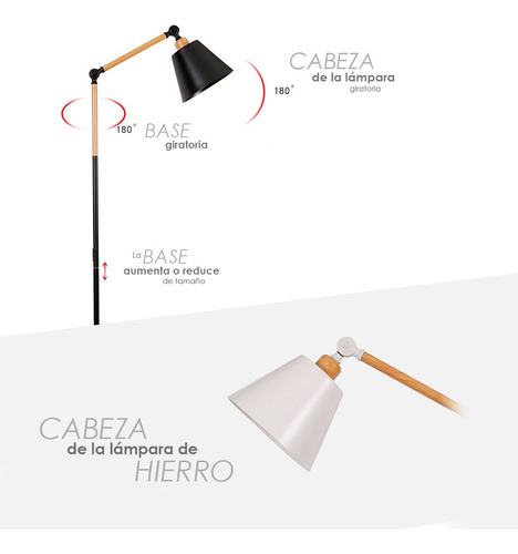 Lampara De Pie Moderna Ajustable Detalles En Madera 160 Cm Pantalla Blanco