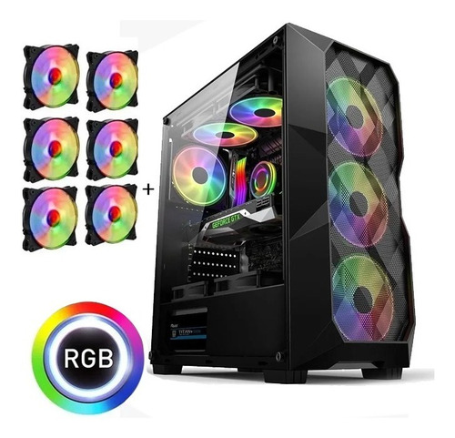 Gabinete Gamer + 6 Fans Cooler, Argb C/ Lateral Em Vidro