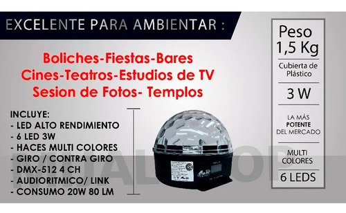 Bola Gbr Fx Fireball Fire Ball Dmx 6 Led 3 W Efecto Potente Haces Multicolor Giro Contra Giro Audioritmico Mijalshop