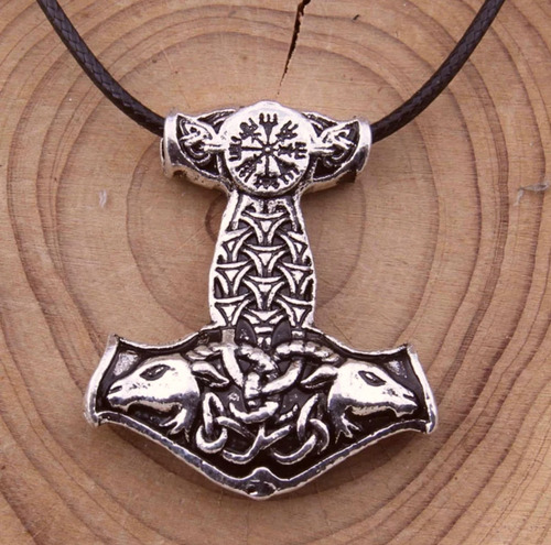 Collar Amuleto Martillo Thor Cabra Vikingos Cadena Cuero 