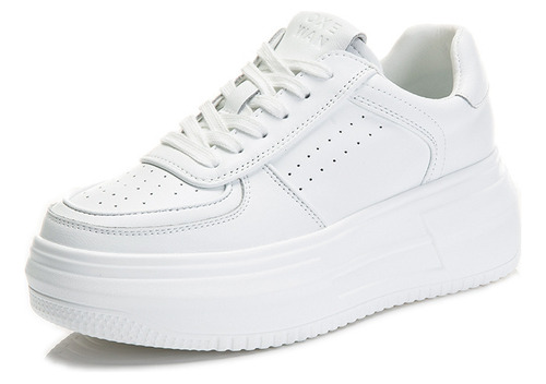 Zapatos Blancos Deportivas Piel Auténtica Con Alza Interior