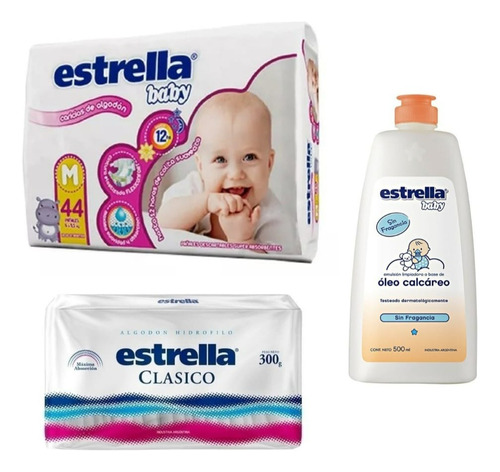 Pañales Bebe Estrella Baby M X44 + Óleo Y Algodón 