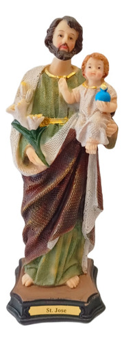 Bella Figura De San José Con Niño Jesus 21cm En Fina Resina