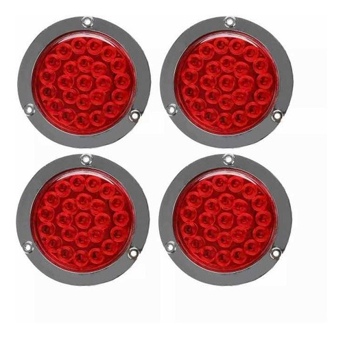 4x Lámpara Plafón Redondo Bisel Cromo Abs 24 Led Freno Rojo