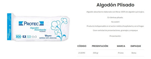 213090- 3 Paq Algodón Plisado 300 Gramos Marca Protec