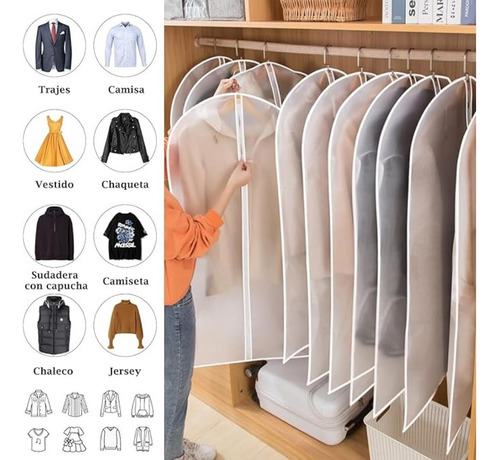 6 Bolsas Cubre Polvo Fundas Engrosado Para Vestidos funda de traje que protege el polvo con cierre, Bolsas de viaje para colgar ropa, bolsas de vestir para trajes