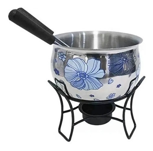 Mini Fondue Inox Decorado Floral Conjunto Aparelho Kit Vela