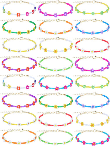 Juego De 24 Pulseras De Cuentas De Flores De Margaritas Colo