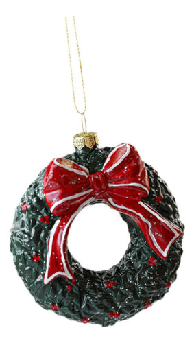 Adorno Colgante Para De Navidad, Adorno 9x10 Cm Corona Verde