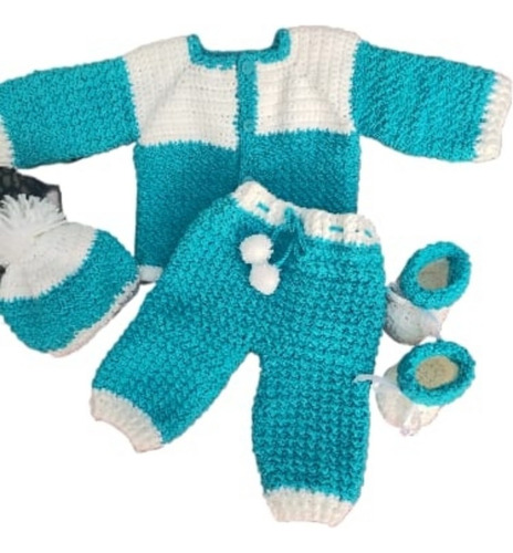 Conjunto Bebé 4 Piezas Tejido A Mano A Crochet.