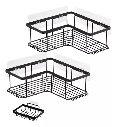 CASATUA Organizador De Ducha Set X2 Repisa Baño Adhesivo Inoxidable - Negro