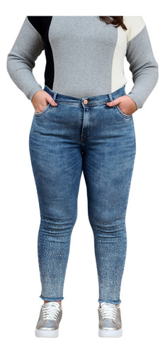  Jeans Clasico Stone C/strass En Bota Elastizado Cenitho 