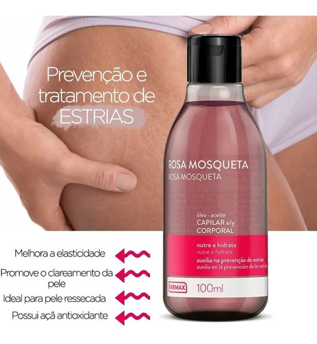 Imagem 3 de 5 de Óleo Capilar E Corporal Farmax Rosa Mosqueta 100ml Kit 2un