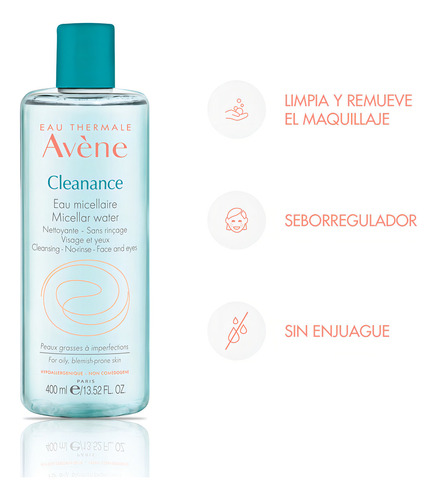 Desmaquillante Agua Micelar Avène Cleanance Para Piel Grasa