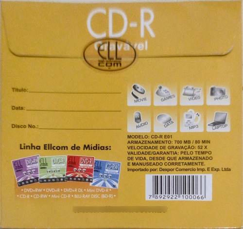 Cdr Cd-r Virgem 7 Un Lacrado Ellcom 52x 700mb 80min