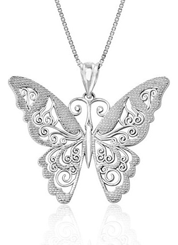 Collar - Sterling Silver Filigree Butterfly Necklace Pendant