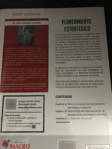 Planeamiento Estrategico, De Choque Raúl. Editorial Macro, Tapa Blanda, Edición 1 En Español, 2015