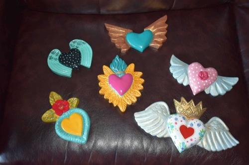 Imagen 7 de 9 de Corazón Mexicano Adorno Yeso Figura Regalo Pintado A Mano