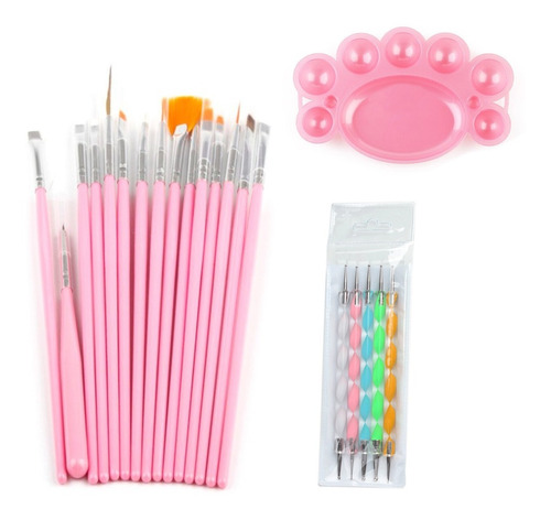 Set De 15 Pinceles Para Mano Alzada + 5 Punteros Dobles Uñas