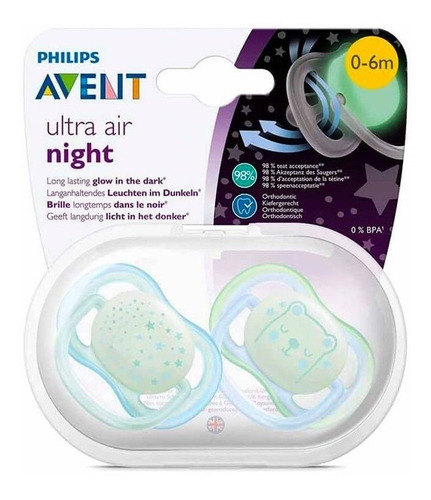 Chupete Avent Silicona Ultra Air 0-6  Night Brilla Oscuridad