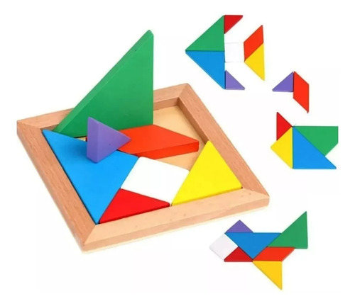 Juego De Ingenio Didáctico Tangram En Colores Madera