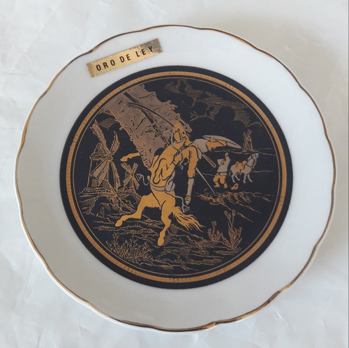 Plato Decorativo Porcelana/oro De Ley Don Quijote Impecable 