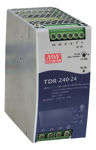 Fuente Riel 240w 24v 10amp 3f 340-550v Meanwell Tdr-240-24
