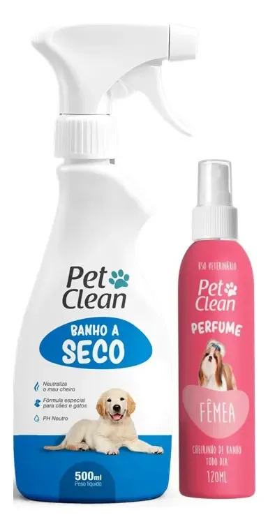 Kit Pet Clean Fêmeas: Banho Seco 500ml + Perfume Fêmea 120ml Fêmea