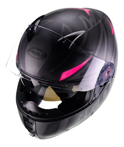 Imagem 3 de 6 de Capacete Feminino Moto Peels Icon Fast Preto Rosa C/ Óculos