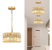 Comprar Candelabro Cristal Dorado Moderna Lampara Techo Tambor 4 Luz