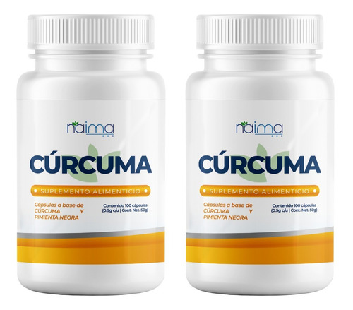Cúrcuma Con Pimienta Negra 500mg -2 Frascos- 100 Cápsulas Cu Sabor Sin Sabor