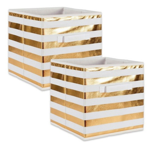 Set 2 Dii Organizadores Cubos 33x33cm Grande Dorado / Blanco