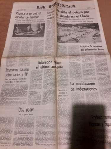 Diario La Prensa 4 12 1982 Exocet Chaco Inundaciones Malvina