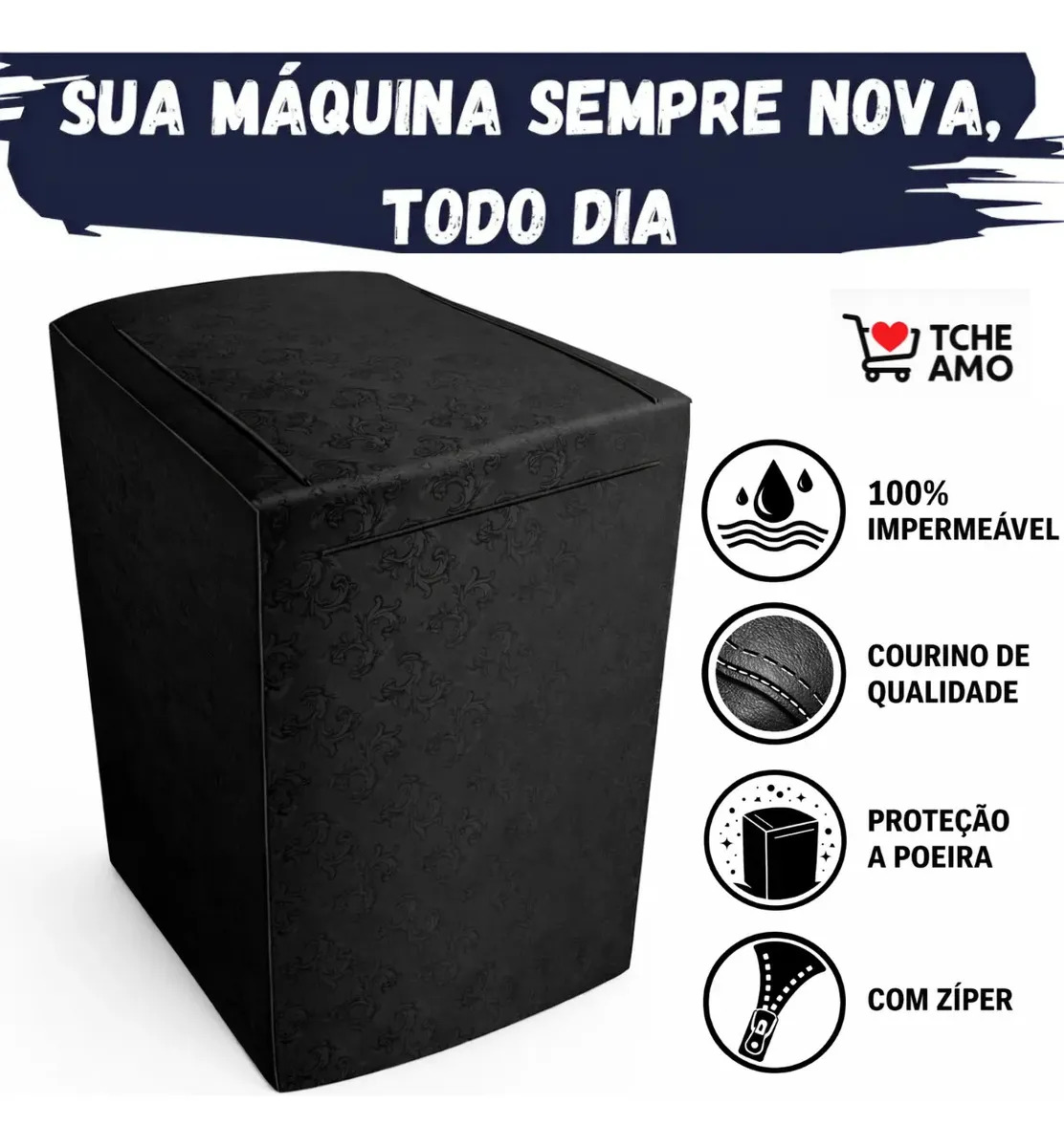 Capa para todos os Tanquinhos Maquina Eletrolux e Brantemp 9kg Proteção contra Chuva Poeira e Sol Impermeavel Courino de Qualidade Preto Tamanho P