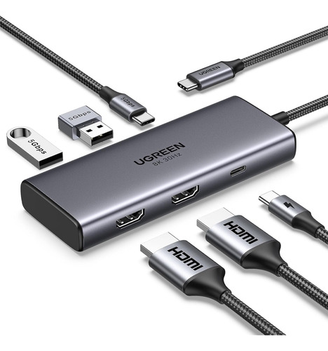 Revodok 6 En 1 Usb C 2 Hdmi Dual 4k 60hz 8k 30hz 100w Ugreen