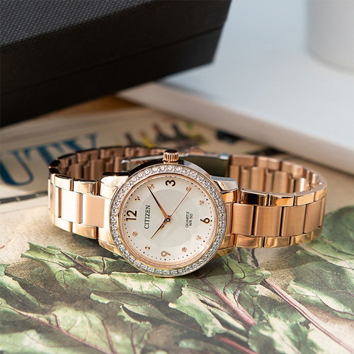 Citizen Quartz Crystal White Dial El3093-83a Color de la correa Oro Rosa Color del bisel Oro rosa Color del fondo Blanco 61186