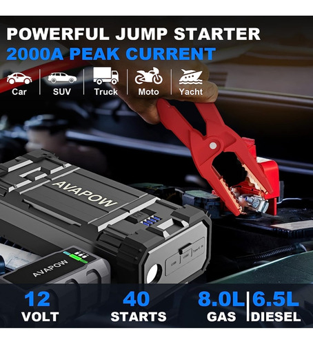 Arrancador Vehículos 2000a Jump Starter Y Powerbank 18000ma
